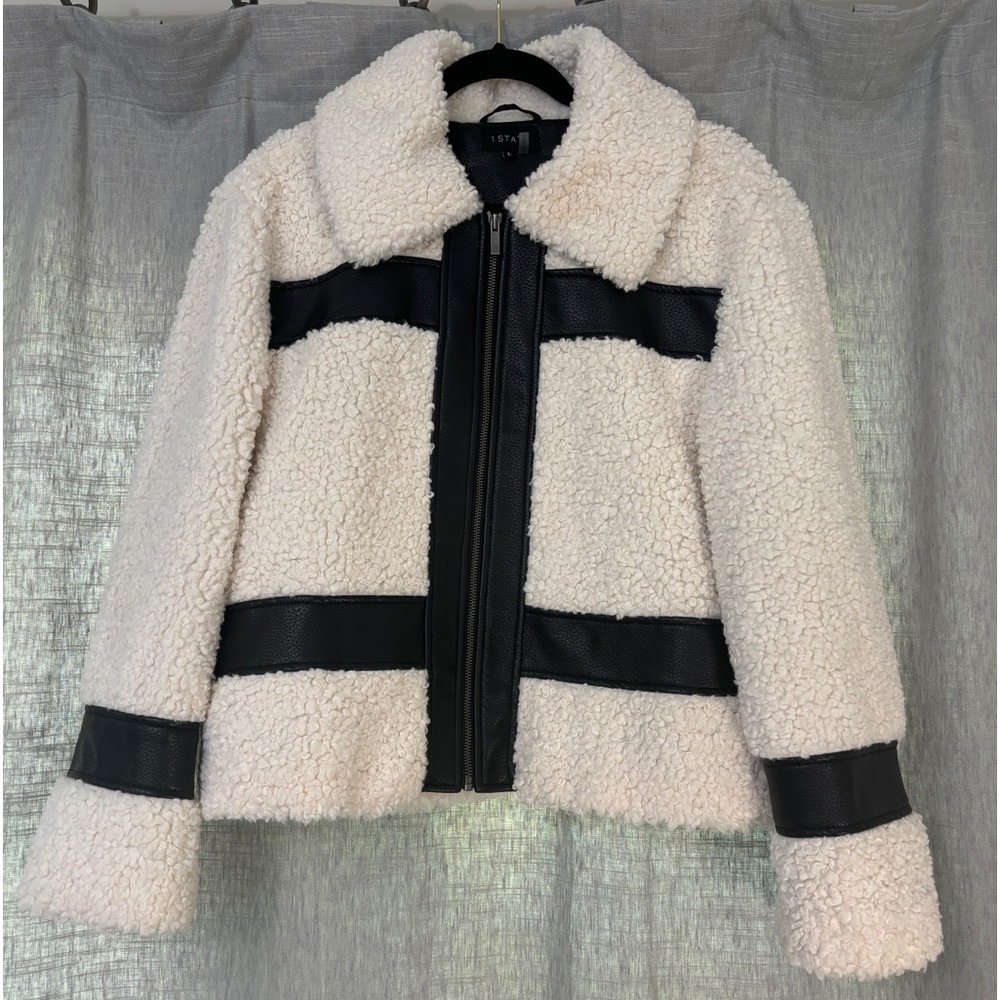 1. State Faux Shearling and Leather Coat